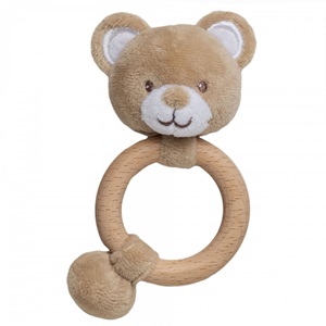 Recycled Teddy Rattle Toy 1 Recycled Teddy Rattle Toy with wooden ring and pom pom