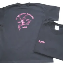 Workwear 5 Black t-shirt with dance school logo embroidered